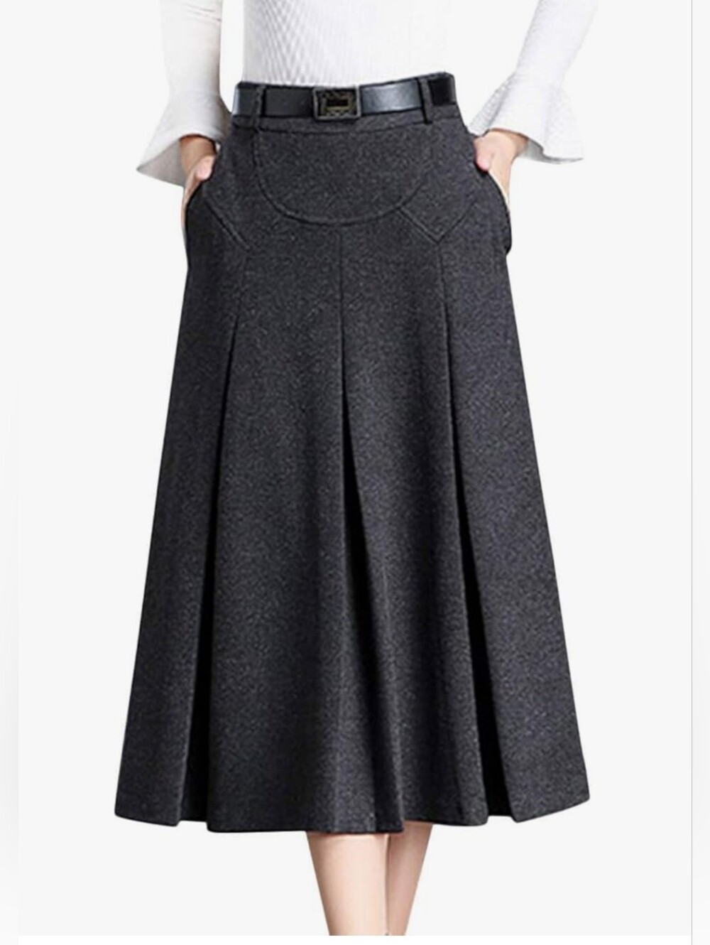 Amazon Tanming Gray A-line Midi Skirt